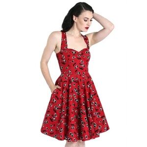 Hell Bunny Alison Retro Cherry Print Halter Dress Size 16UK